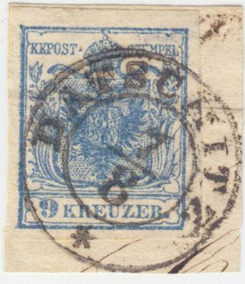 ÖSTERREICH 1850 9kr, HP, Type II. Wasserzeichen